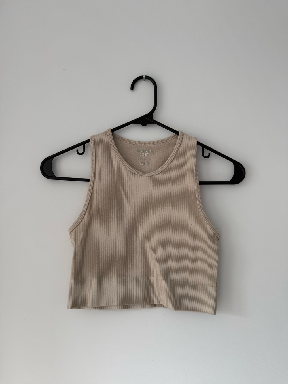 Streetwear Society Ribbed Crop Tank Top in Tan